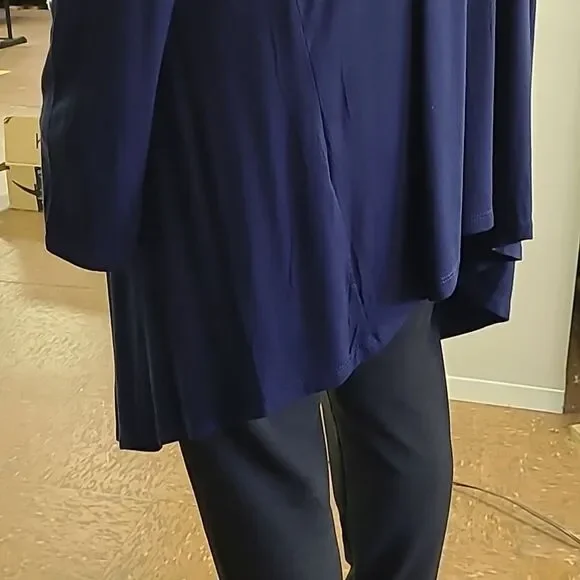 Zenana Outfitters Navy Draped Open Front Cardigan - Picture 6 of 7